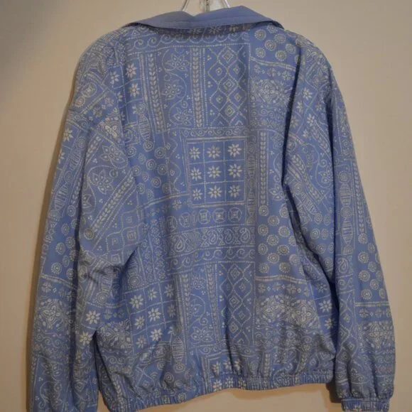 KAELIN Long Sleeves Blue White Prints Jacket Front Zip Pockets Inner Lining M - Picture 6 of 7